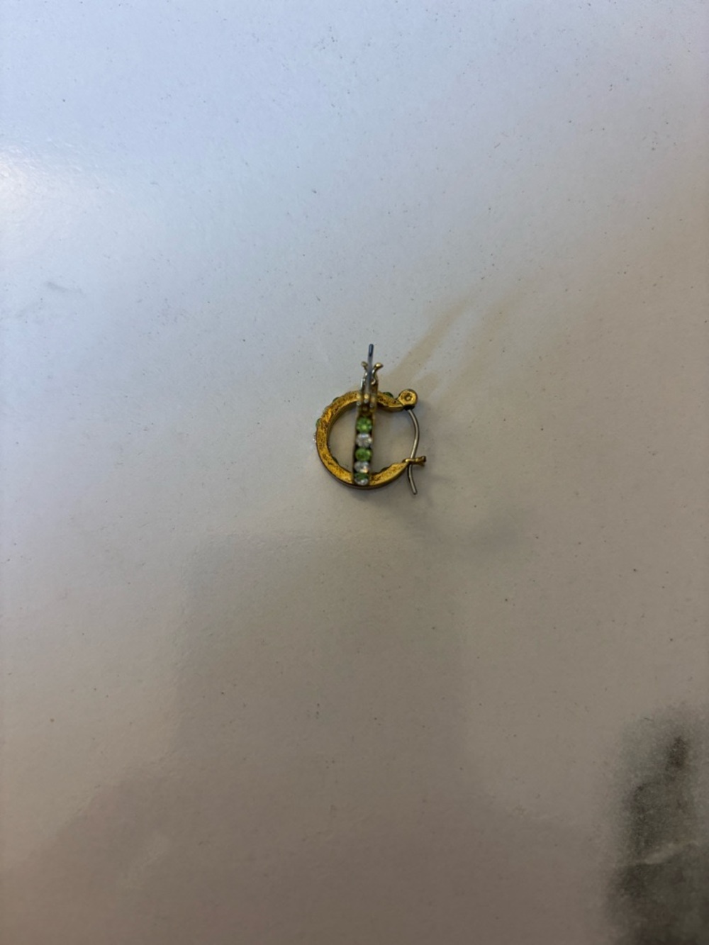 Gold-Tone Hoop Earring with Green Bead Accents - Women's Jewelry